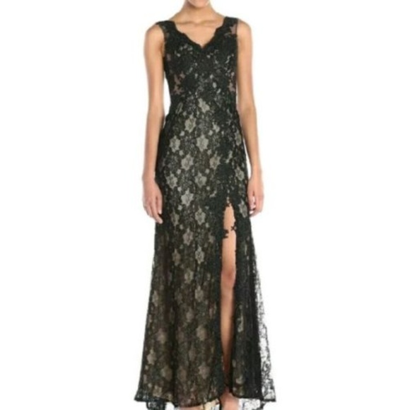 Avery G Dresses & Skirts - Avery G Long Lace Side Slit Black/Nude Gown